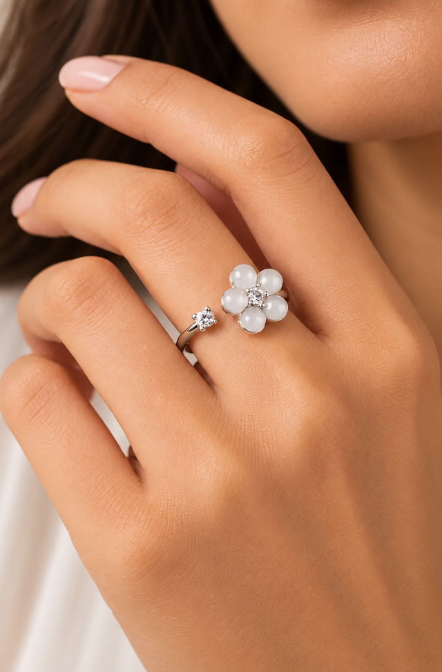 Model wearing Flora Acrylic Ring