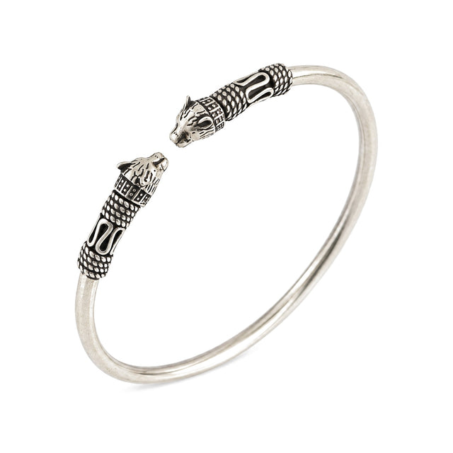 Silver Tiger-Head Cuff Bangle