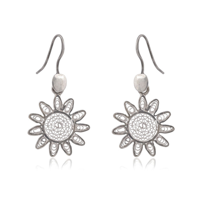 Filigree Sunburst Silver Earrings