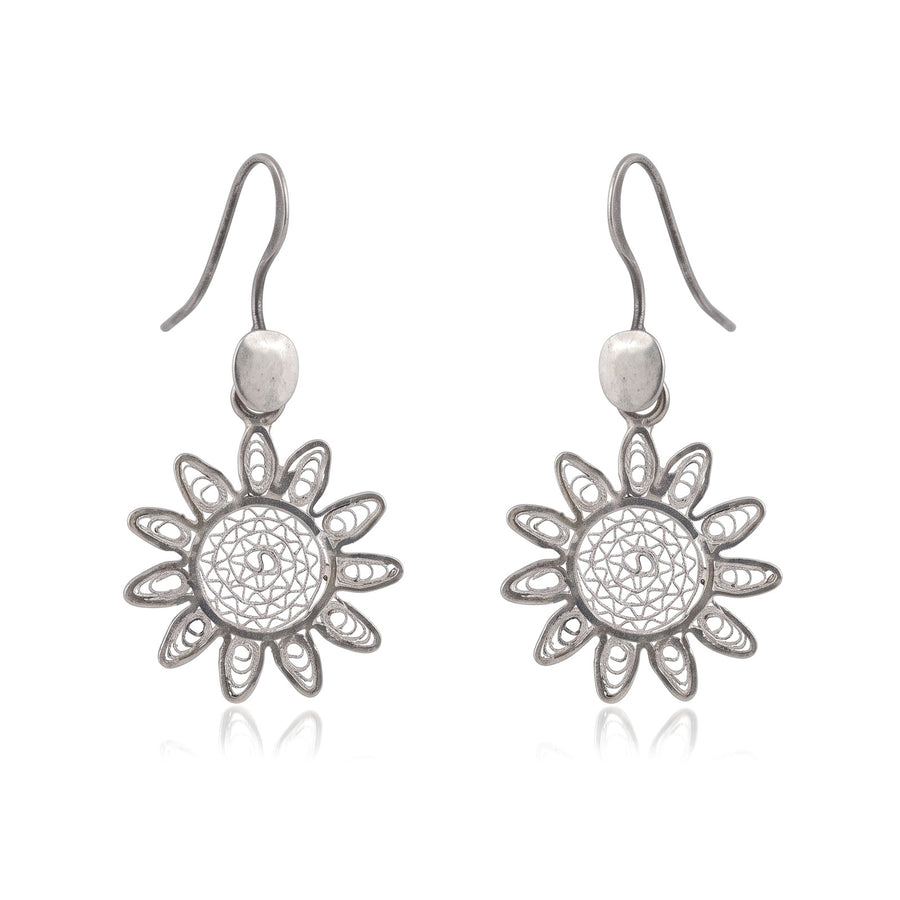 Filigree Sunburst Silver Earrings