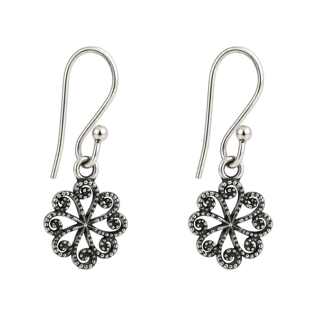 Oxidised Silver Floral Charm Earrings