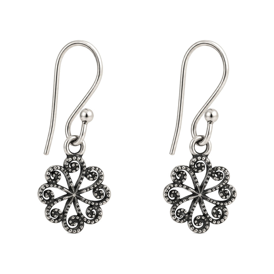 Oxidised Silver Floral Charm Earrings