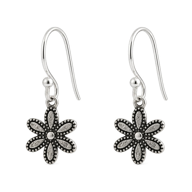 Oxidised Silver Petal Charm Earrings
