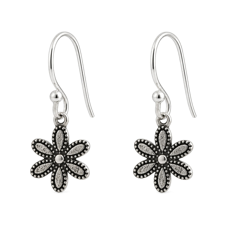 Oxidised Silver Petal Charm Earrings