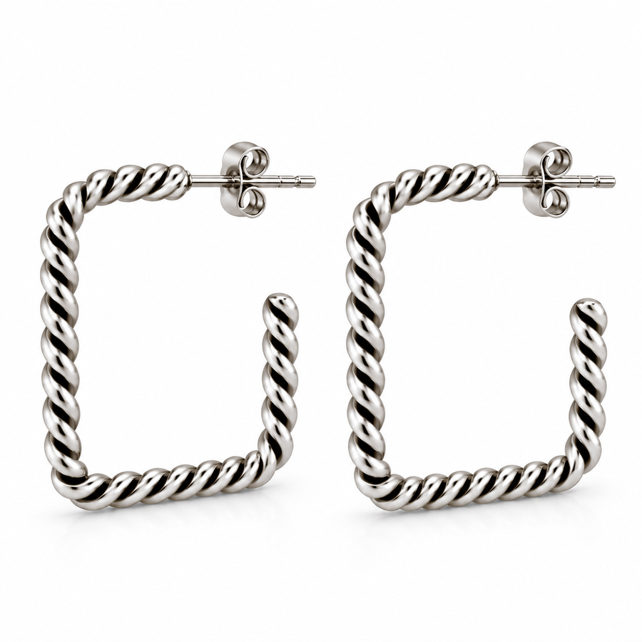 Twisted Rope Square Hoop Earrings - view 3