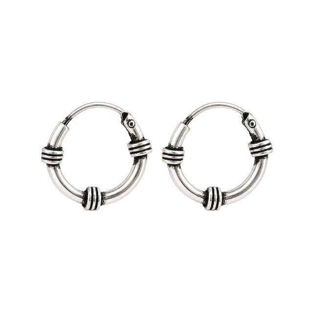 Mini Oxidised Ridged Hoop Earrings