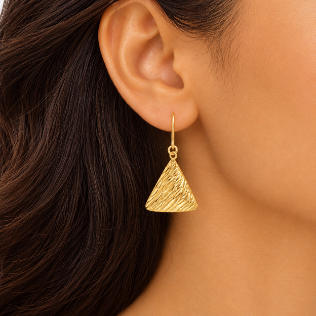 Model wearing Textured Triangle Drop Earrings