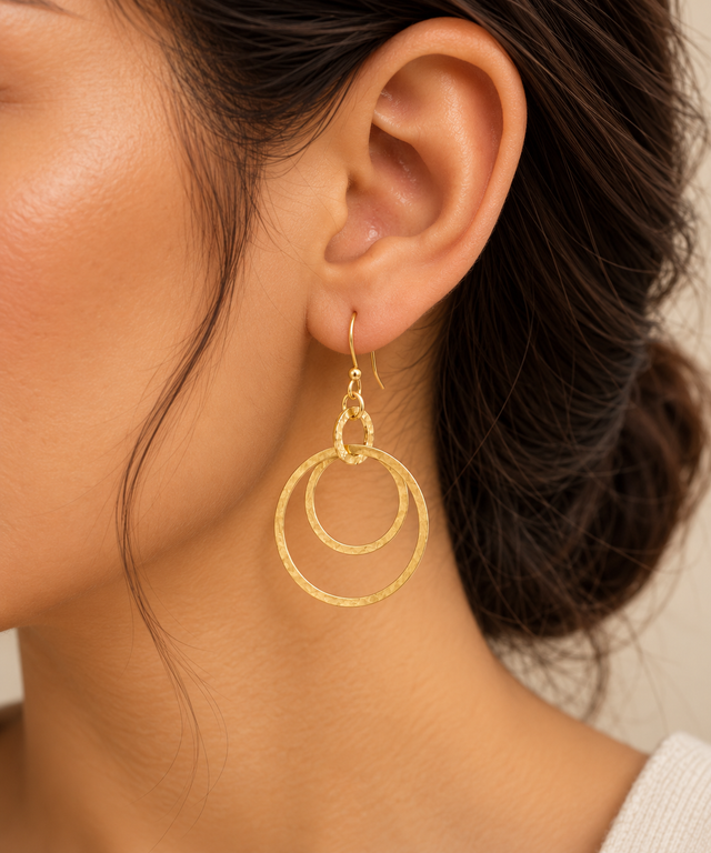 Model wearing Twin Loop Earrings