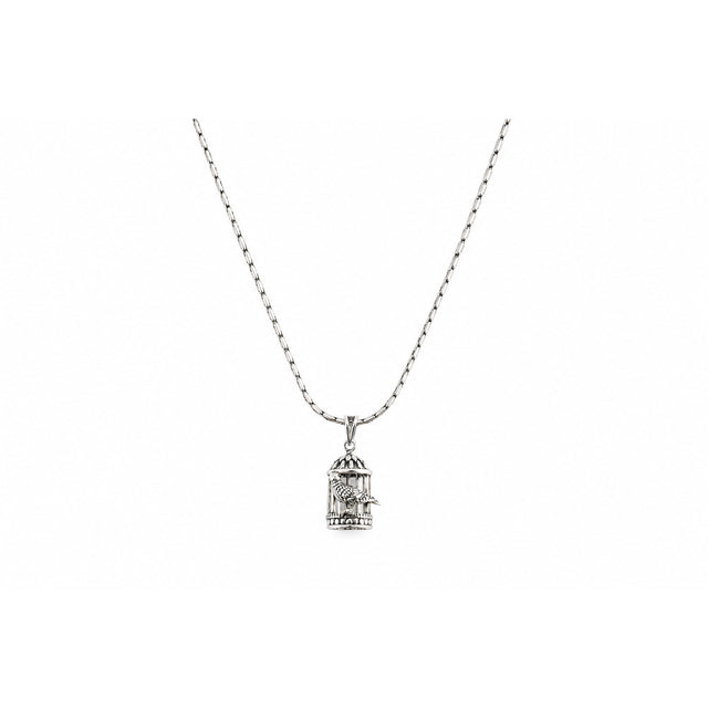 Oxidised silver birdcage pendant on a chain
