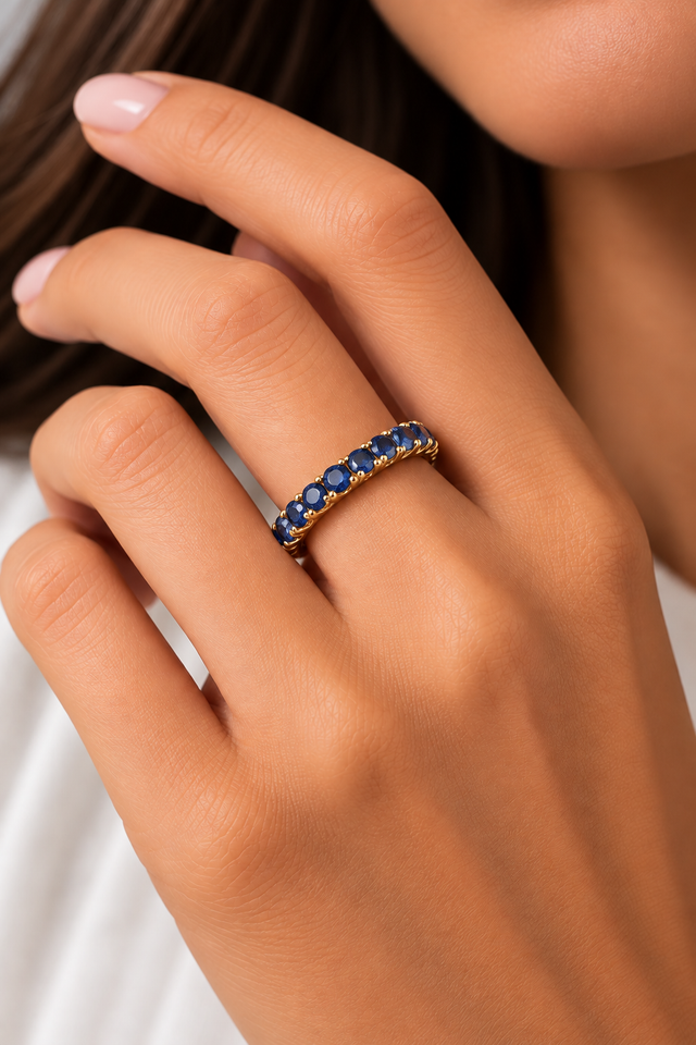 Model wearing Deep Blue Sapphire 18K Gold-Plated Band