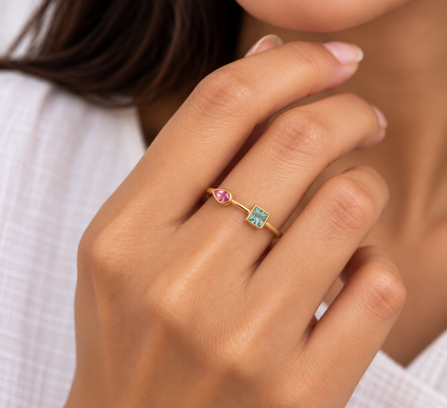 Emerald & Pink Sapphire Duo Ring - view 4