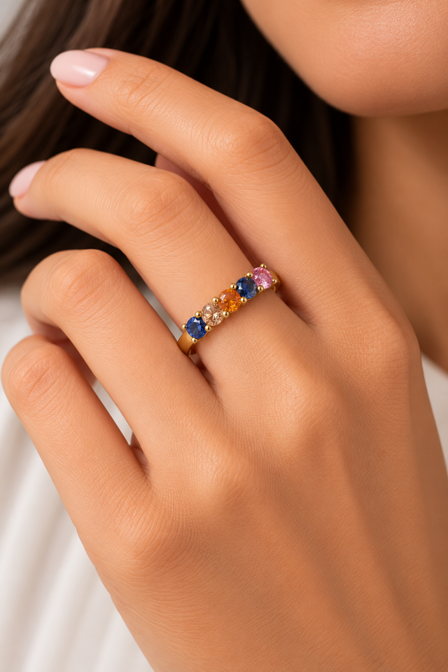 Model wearing Multi Sapphire 18K Gold-Plated Band