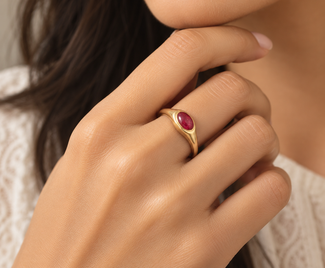 Model wearing Ruby Solstice Ring