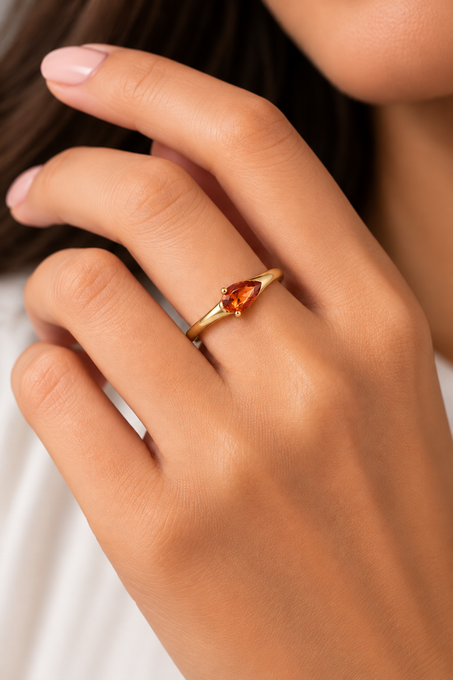 Model wearing Orange Sapphire 18K Gold-Plated Ring