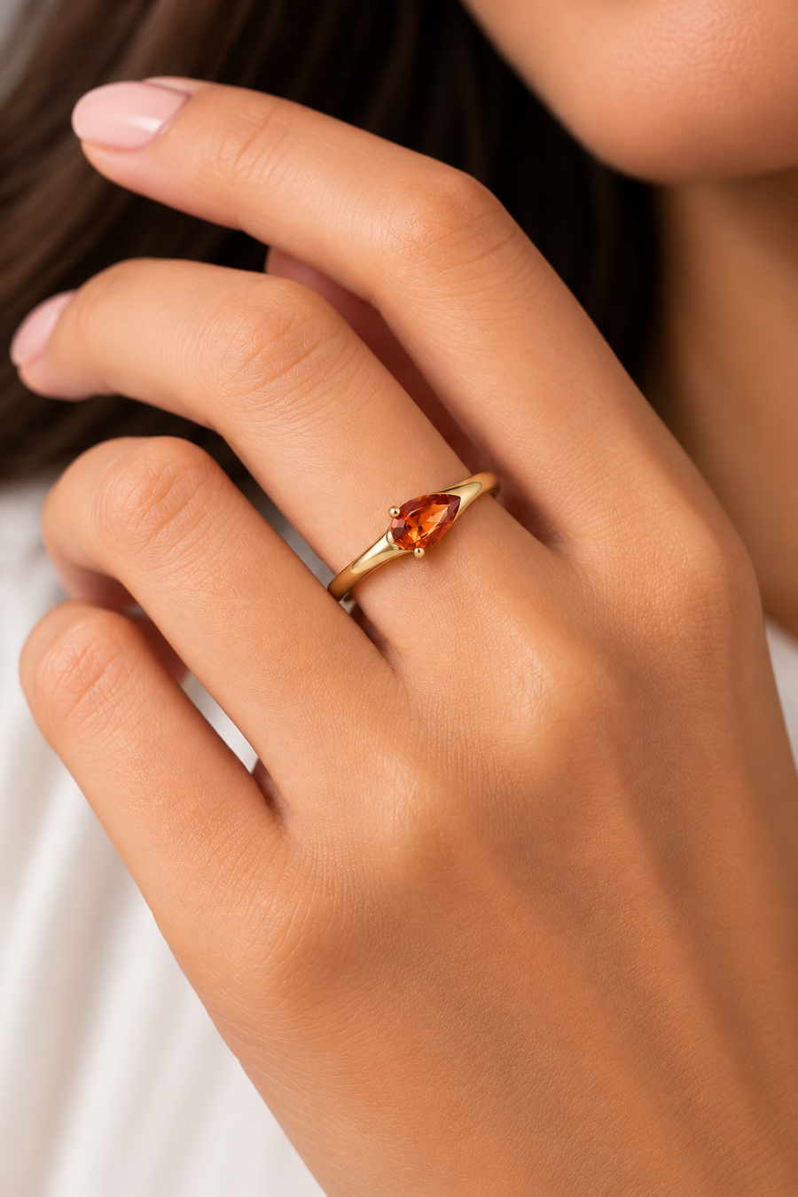 Model wearing Orange Sapphire 18K Gold-Plated Ring