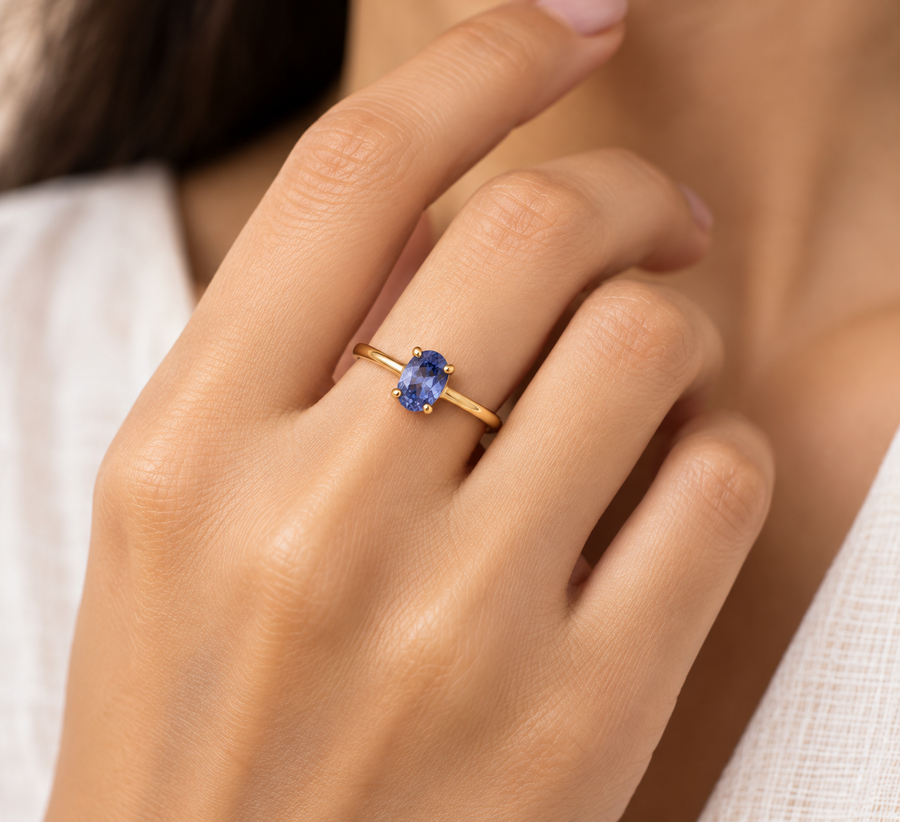 Model wearing Sapphire Serenity Ring