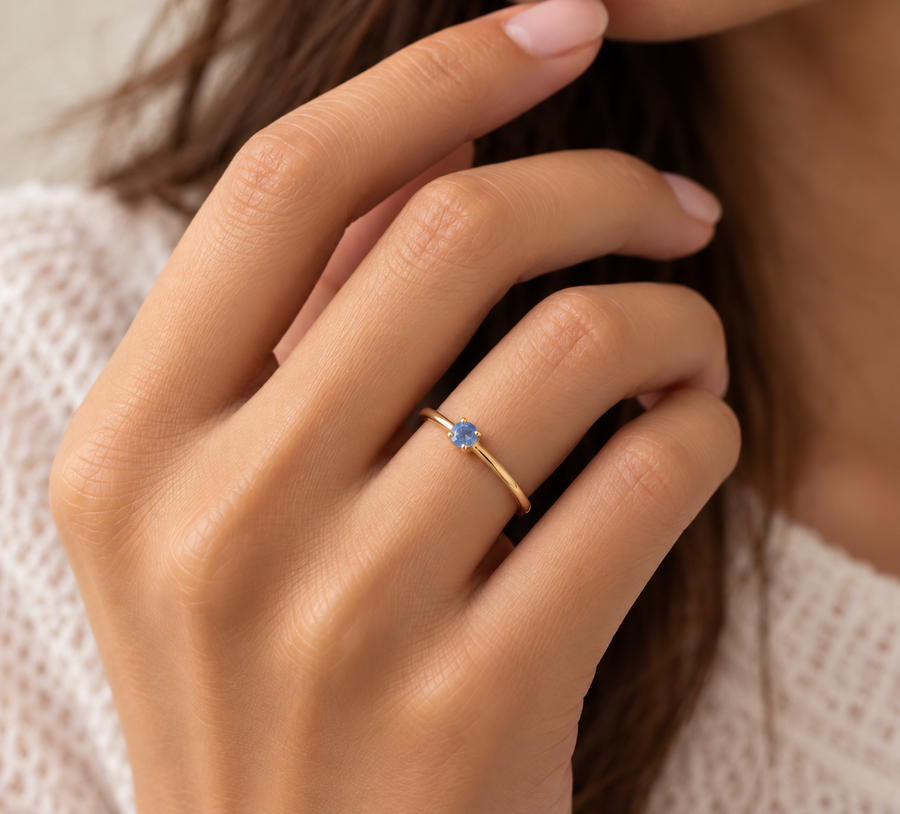 Model wearing Sapphire Glow Ring