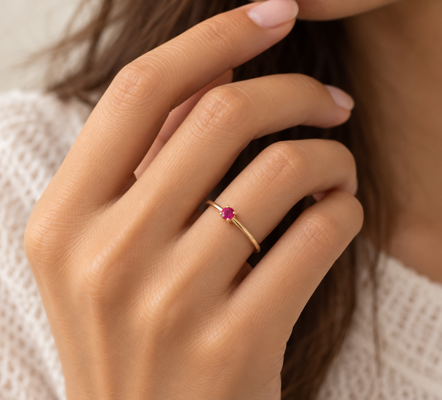 Model wearing Ruby Glow Ring