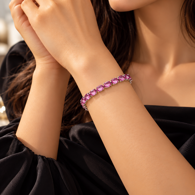 Model wearing Pink Ruby Tennis Bracelet