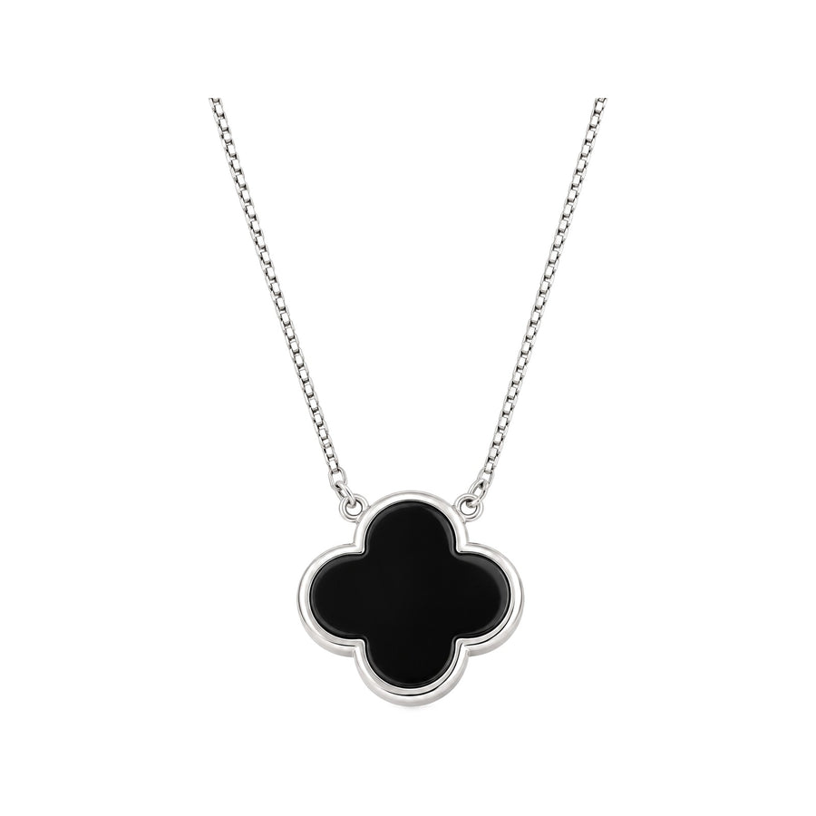 Black Onyx Clover Pendant Necklace in silver