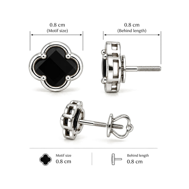 Black Onyx Clover Stud Earrings in polished silver
