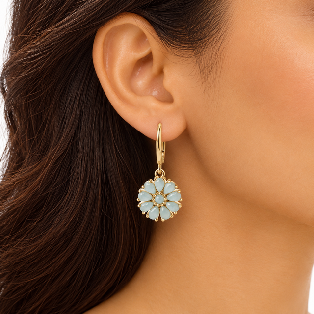 Model wearing Dahlia Larimar Earrings