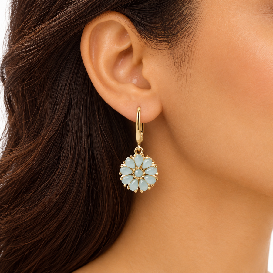 Model wearing Dahlia Larimar Earrings