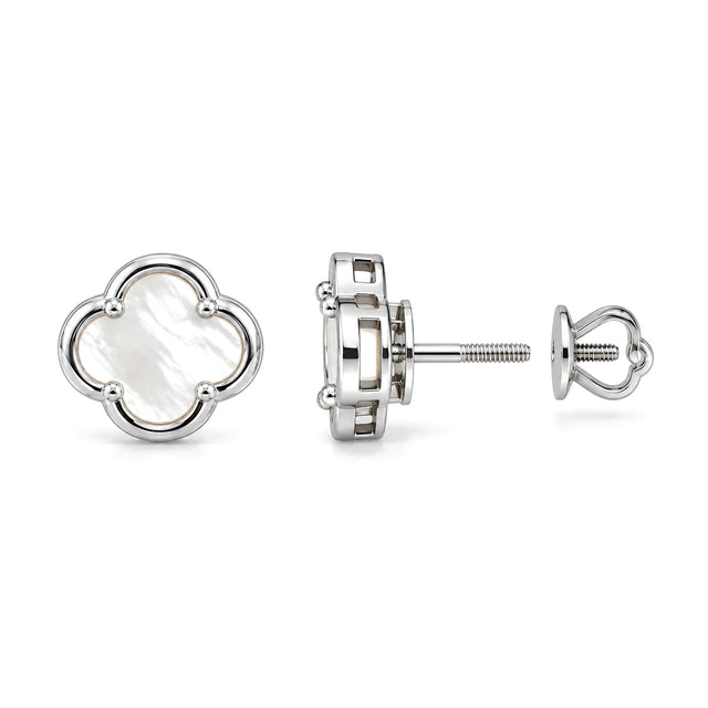 Mother of Pearl Clover Stud Earrings in polished silver