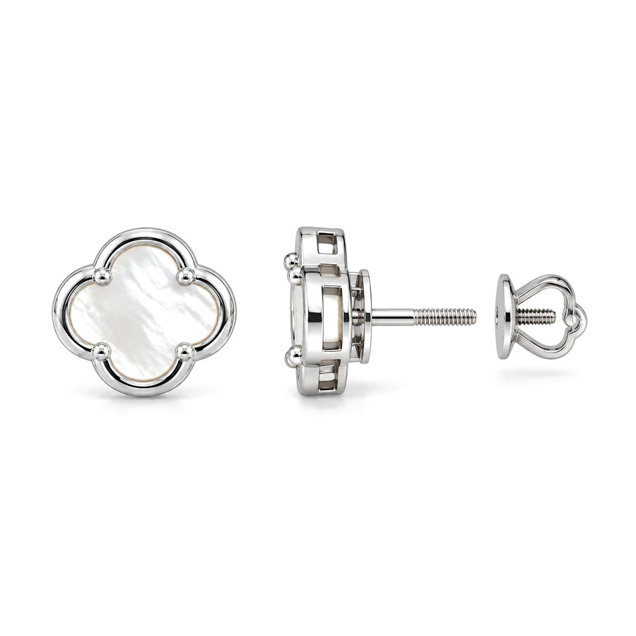 Mother of Pearl Clover Stud Earrings in polished silver