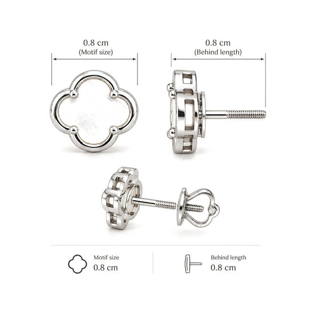 Mother of Pearl Clover Stud Earrings in polished silver