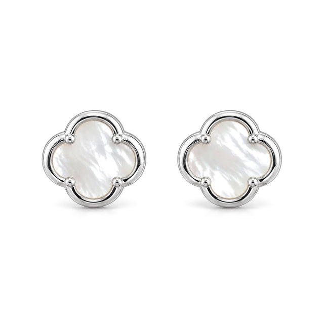 Mother of Pearl Clover Stud Earrings in polished silver