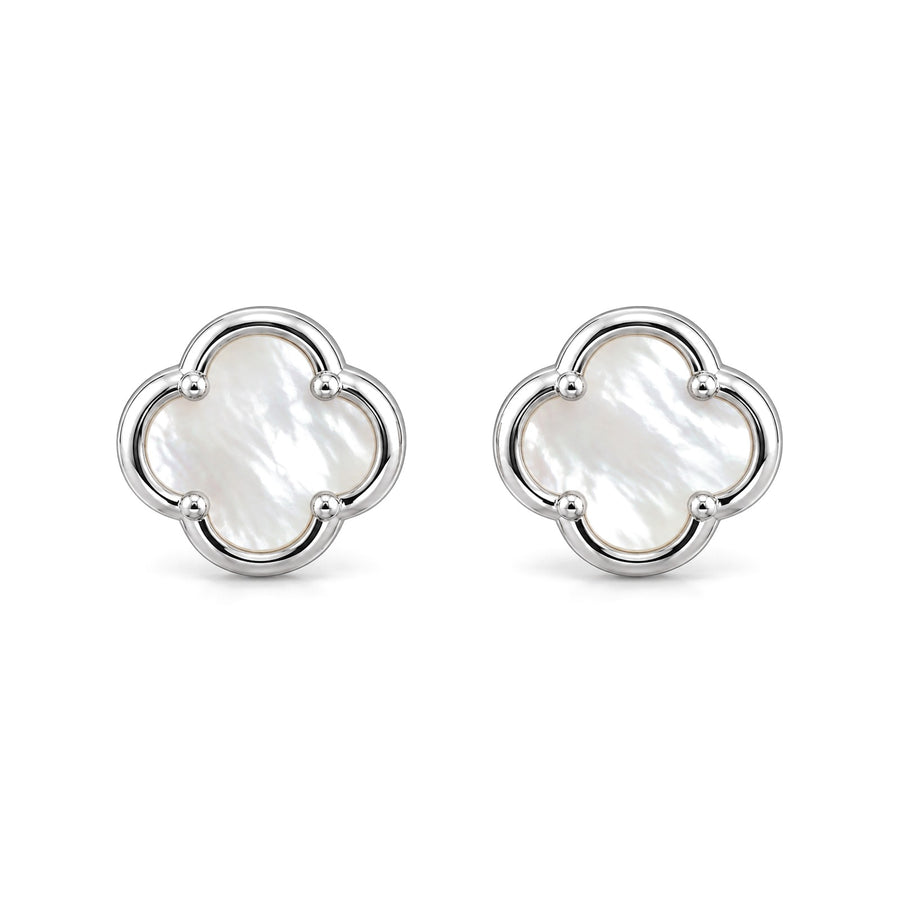 Mother of Pearl Clover Stud Earrings in polished silver