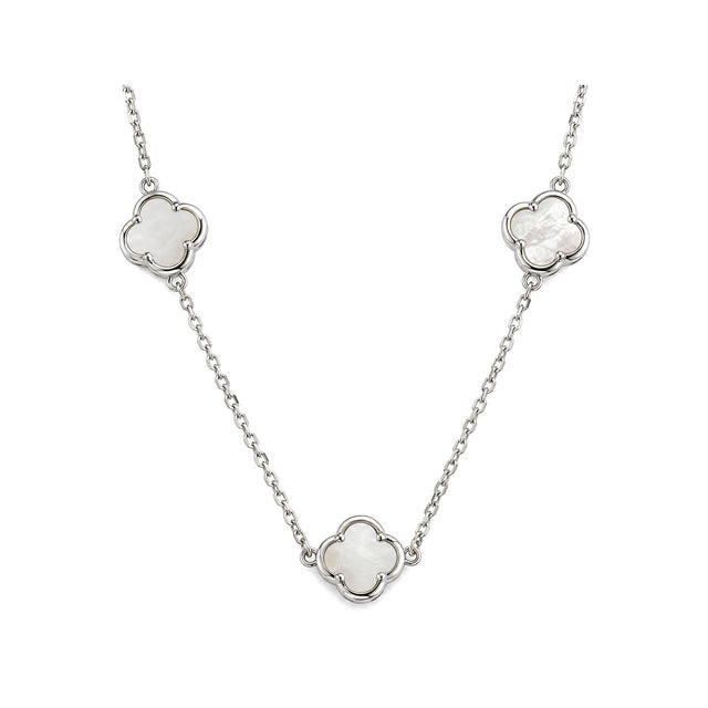 Mother-of-pearl clover necklace in rhodium-plated silver