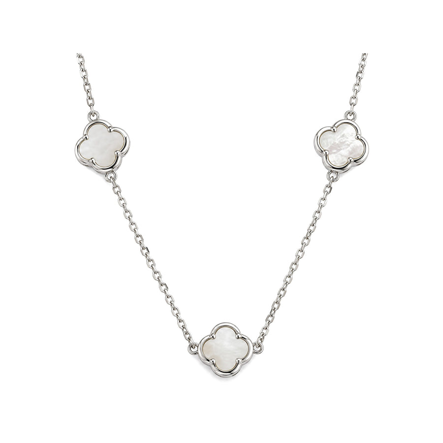 Mother-of-pearl clover necklace in rhodium-plated silver