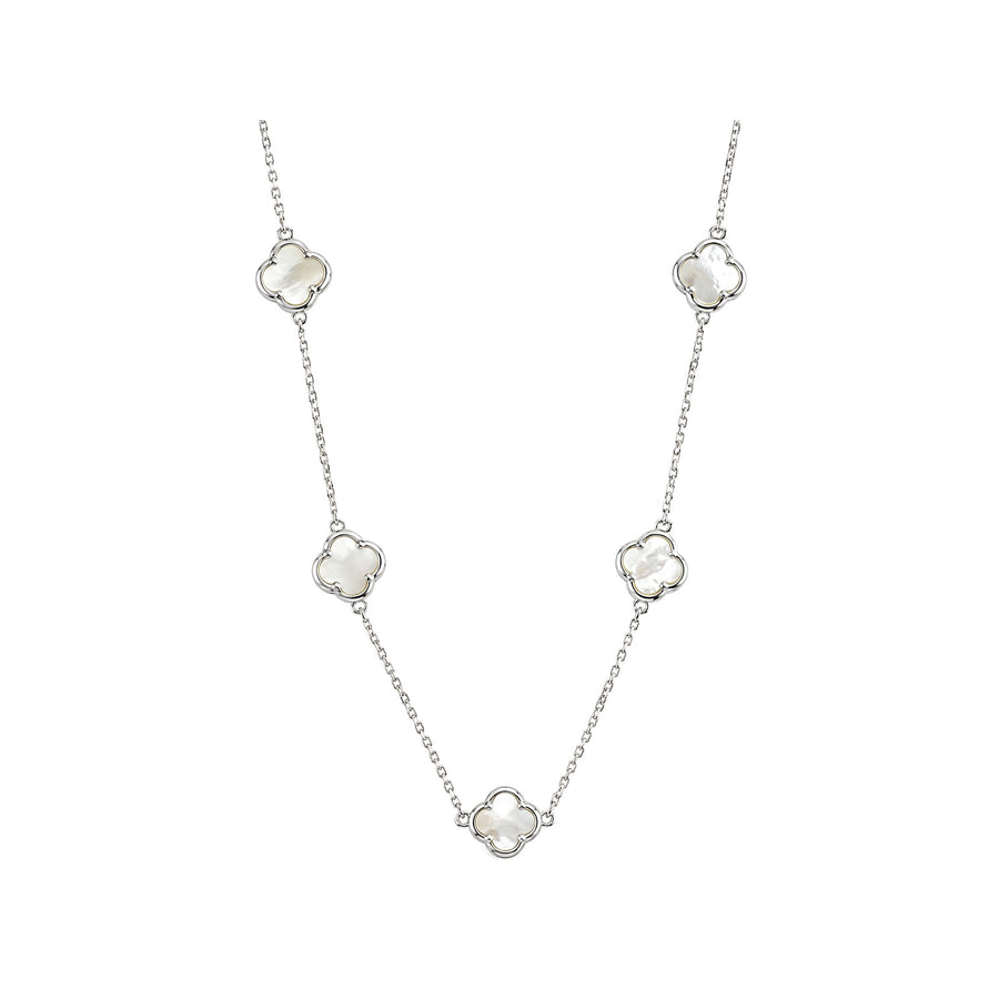 Mother-of-pearl clover necklace in rhodium-plated silver