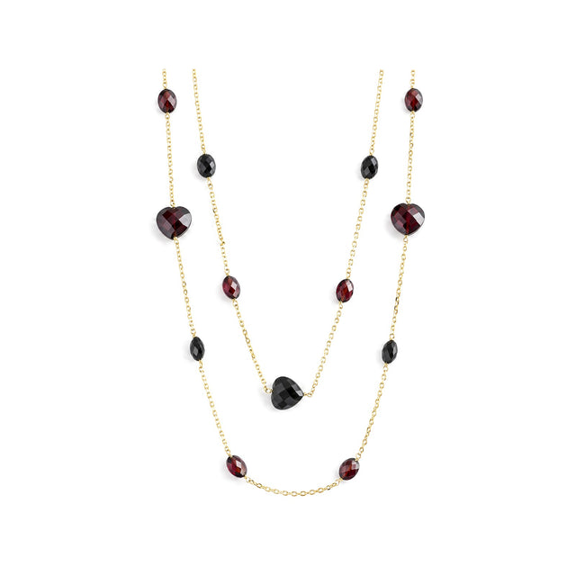 Garnet and black-stone double-layer necklace with heart accents