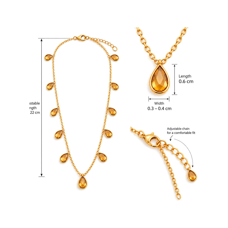 Citrine Teardrop Necklace with faceted golden stones