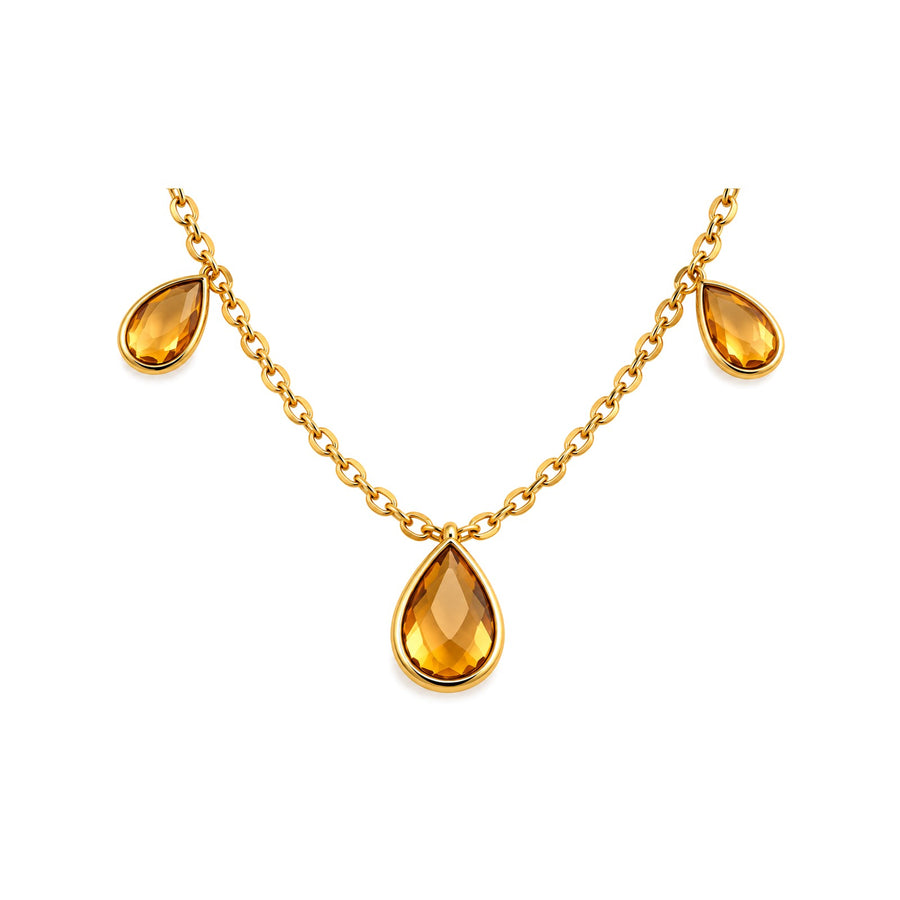 Citrine Teardrop Necklace with faceted golden stones