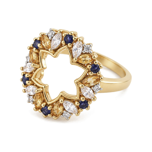 Citrine & Iolite Floral Halo Ring