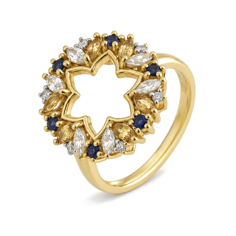 Citrine & Iolite Floral Halo Ring