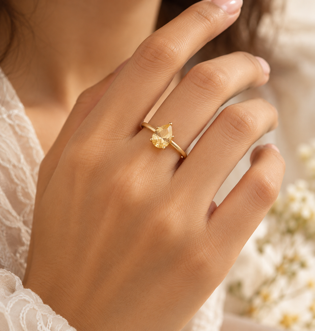 Model wearing Golden Beryl Solitaire Ring