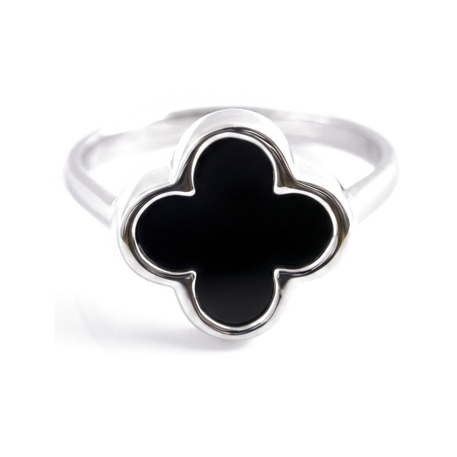 Black Onyx Ring, front view of the clover-shaped stone