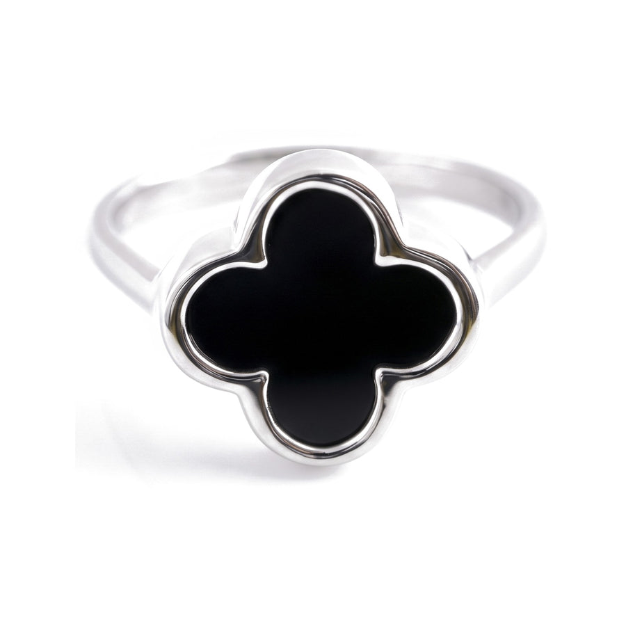 Black Onyx Ring, front view of the clover-shaped stone