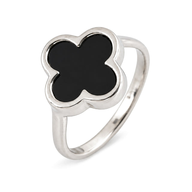 Black Onyx Ring with a clover-shaped black onyx in silver
